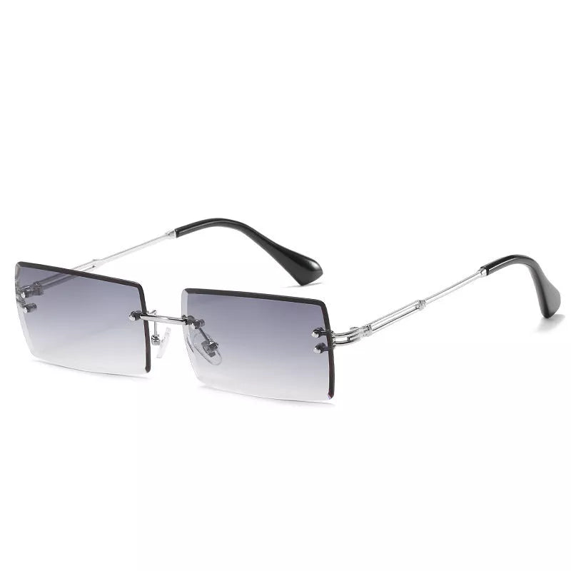 Rimless cut edge square sunglasses with PC lenses for UV protection