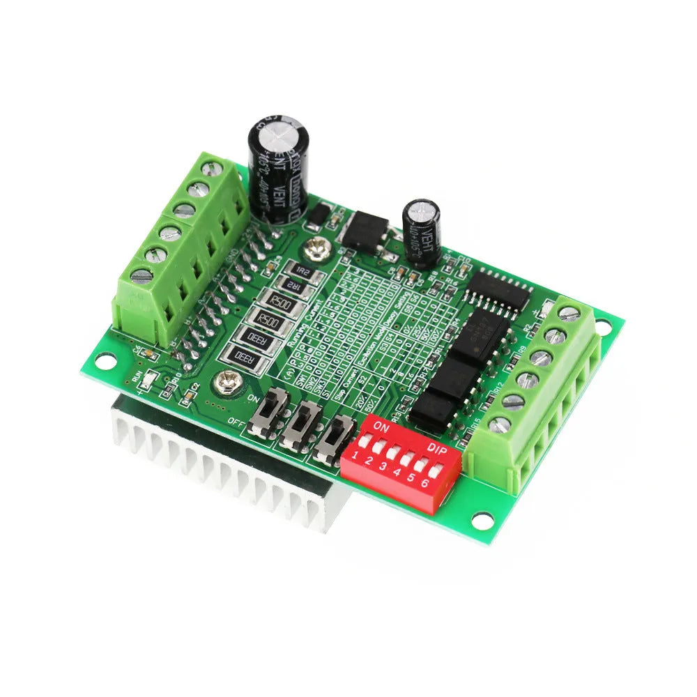 TB6560 stepper motor driver module on a circuit board with a large metal heat sink.