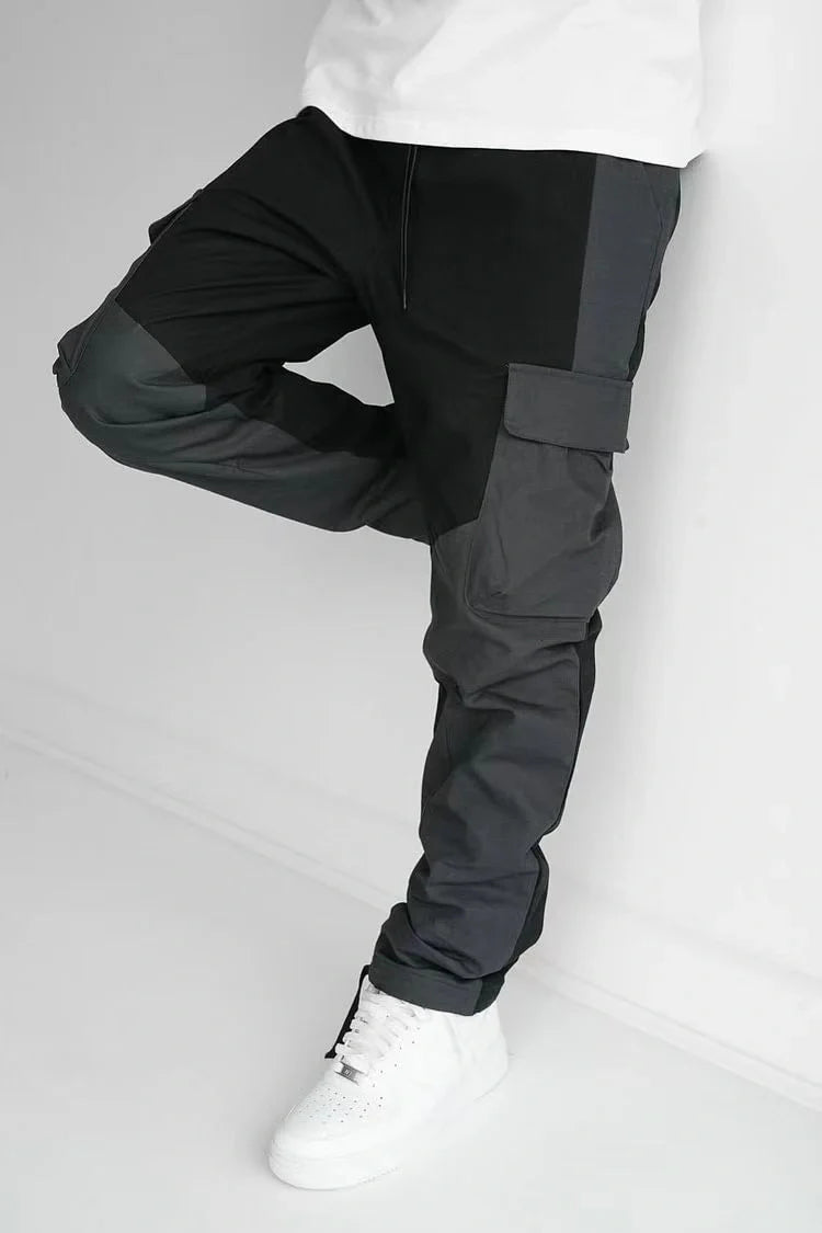 Men's multi-pocket loose-fit trousers in black and grey, perfect for casual wear