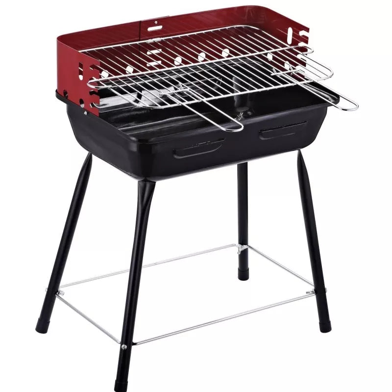 Portable outdoor barbecue oven with metal grill for camping and outdoor use