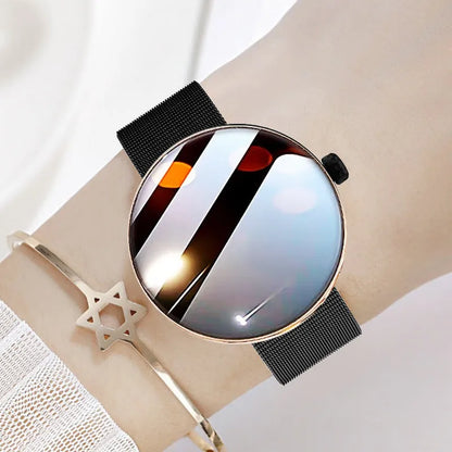 Smart watch for women with circular colour screen and metal wrist strap