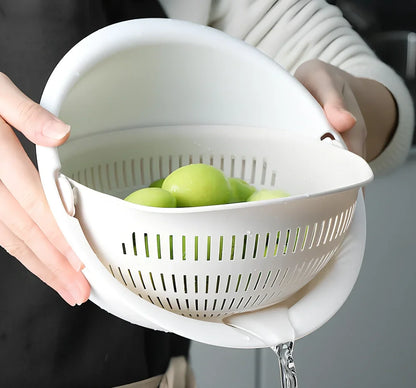 Double-dish sink drain basket with 30cm upper tier and 25cm lower tier in apricot colour