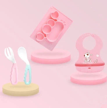 Green silicone baby bowl with suction base and crab cartoon design, 28cm diameter