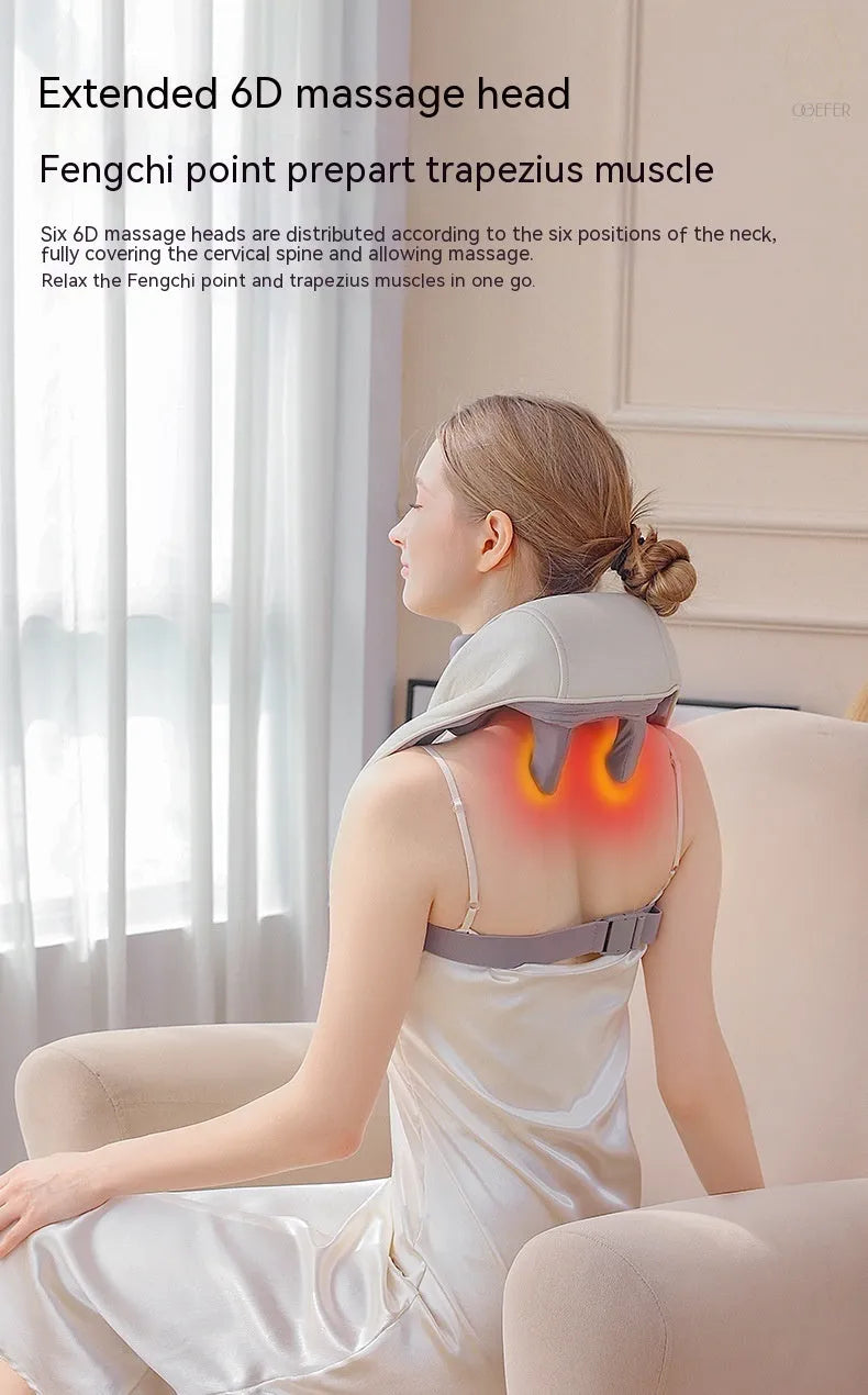 Creamy white rechargeable shoulder and neck massager with kneading rollers.