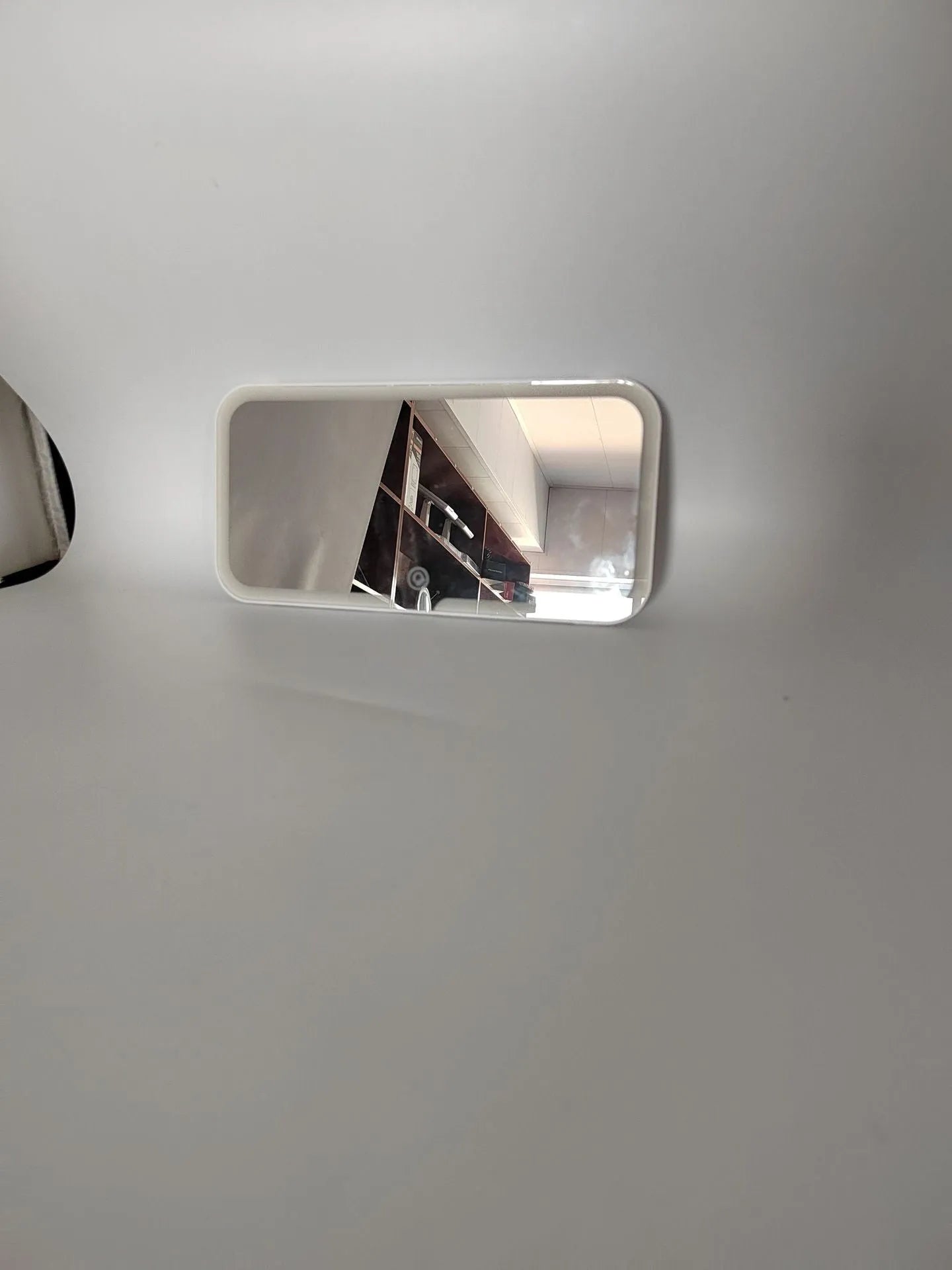 White car sun visor LED make-up mirror with ABS plastic frame and aluminium mirror lens