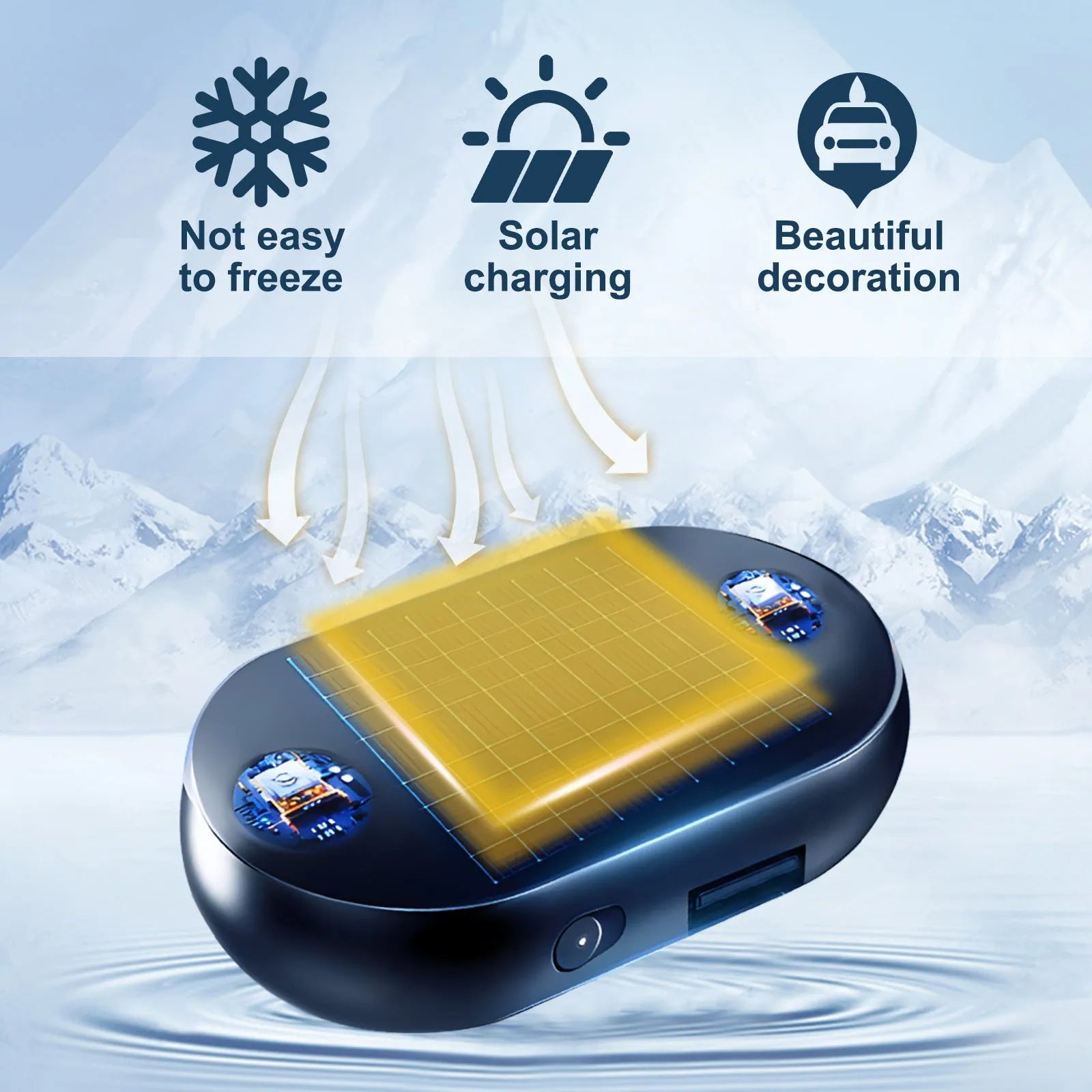 Portable car anti-freezing tool with dimensions 5x2.6x1.5cm and double-sided tape mounting