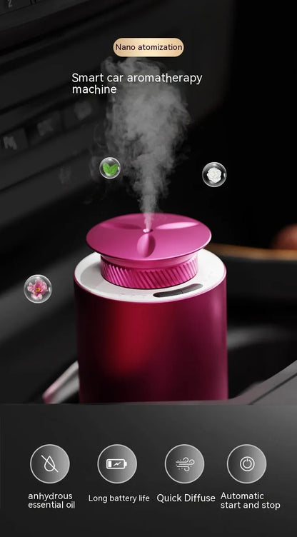 Portable metal car aroma diffuser in column design with touch button and rechargeable battery