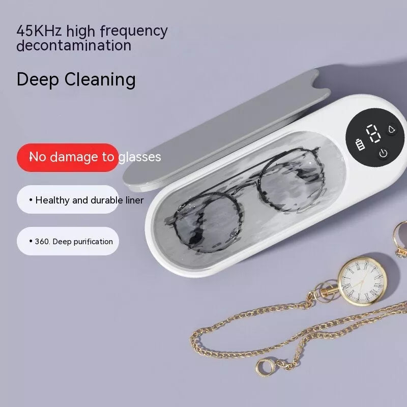 Portable ultrasonic glasses cleaner with display for automatic cleaning