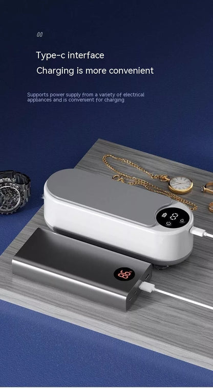 Portable ultrasonic glasses cleaner with display for automatic cleaning
