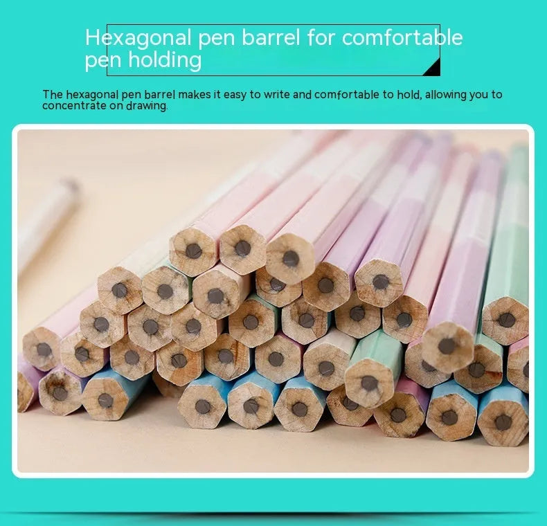 Basswood thermal transfer pencil showing six-angle design and wooden texture, 175mm length