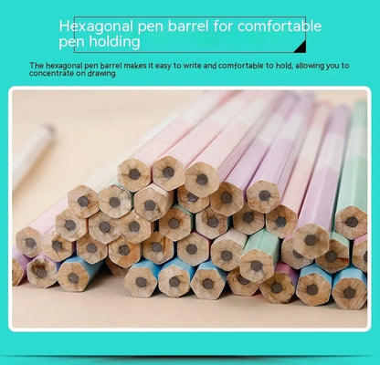 Basswood thermal transfer pencil showing six-angle design and wooden texture, 175mm length