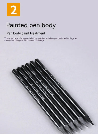 Carbonized Pencil Suit with six graphite and three carbonized pencils on suction card packaging