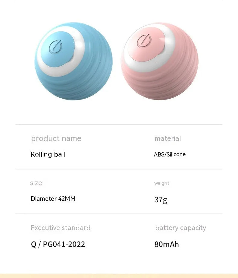 Blue automatic cat toy ball bouncing on floor with silicone construction and rechargeable design