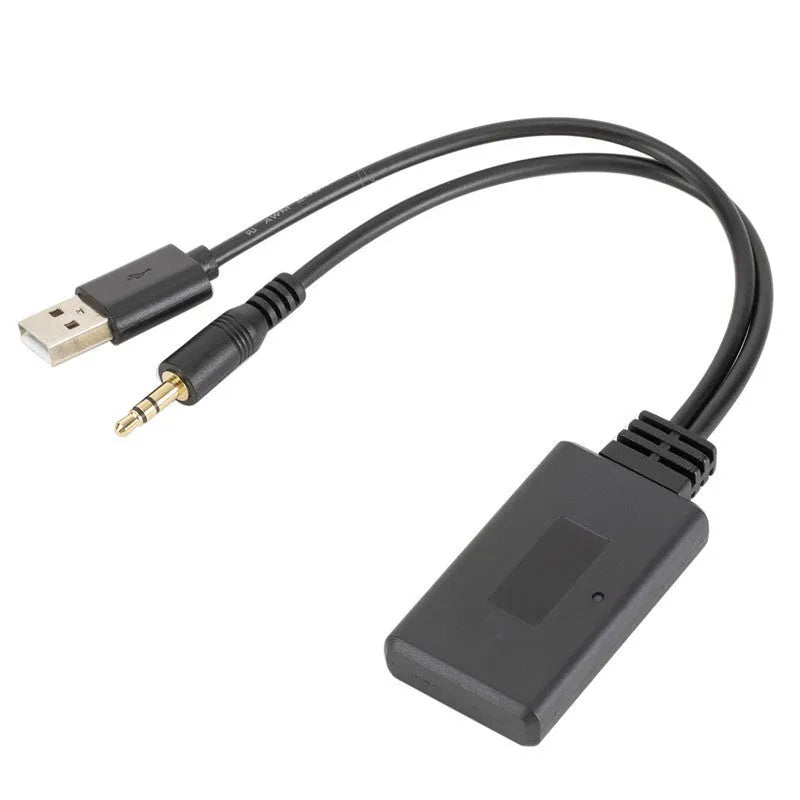 Black car AUX Bluetooth audio receiver with USB and 3.5mm output ports