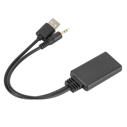 Black car AUX Bluetooth audio receiver with USB and 3.5mm output ports