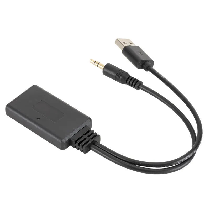 Black car AUX Bluetooth audio receiver with USB and 3.5mm output ports