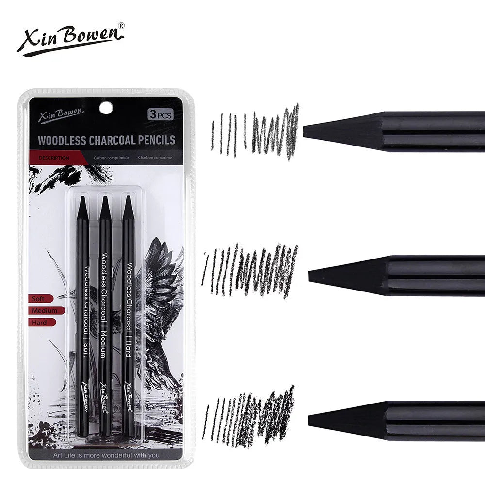 Wood-free graphite sketching pencils in six hardness grades: HB, 2B, 4B, 6B, 8B, EE with solid graphite cores