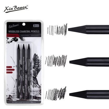 Wood-free graphite sketching pencils in six hardness grades: HB, 2B, 4B, 6B, 8B, EE with solid graphite cores