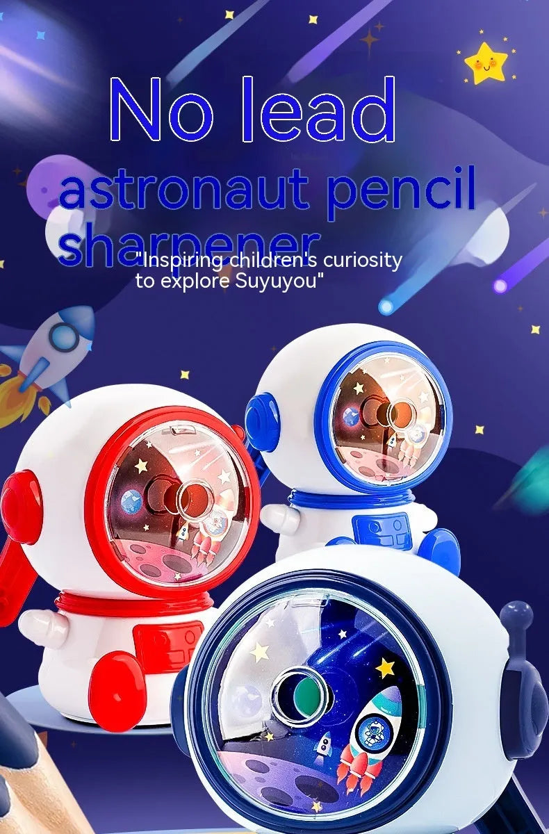 Blue astronaut manual pencil sharpener with anti-jam function for children