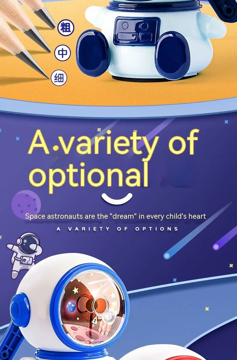Blue astronaut manual pencil sharpener with anti-jam function for children