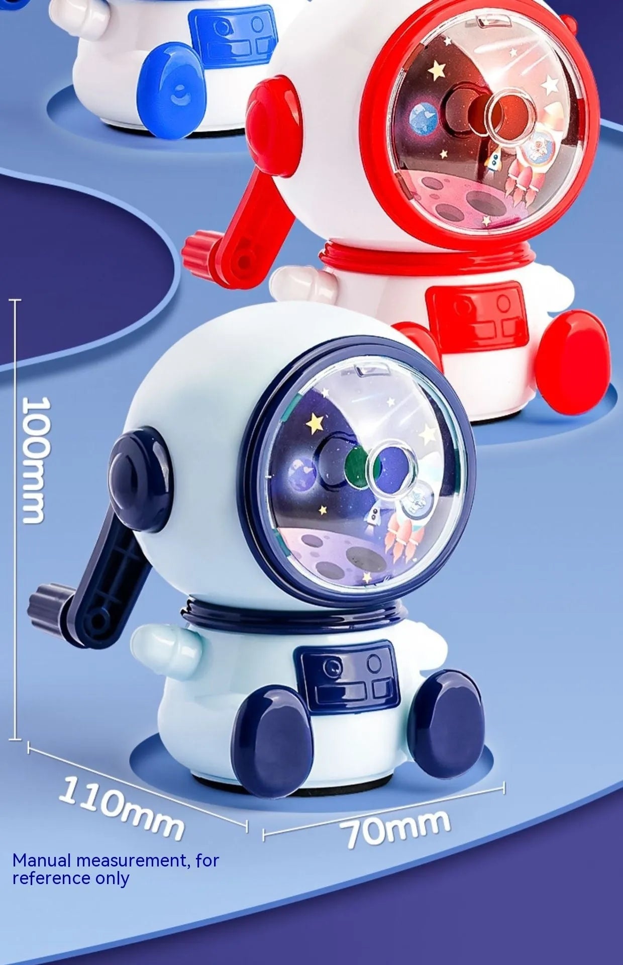 Blue astronaut manual pencil sharpener with anti-jam function for children