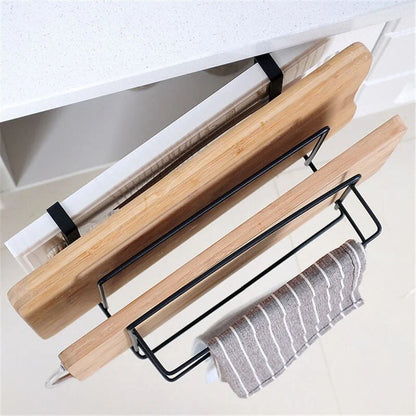 Double layer iron kitchen towel rack for organizing chopping boards and rags