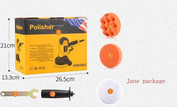 Yellow automotive polishing machine with 125mm disc on a 220V power cord.