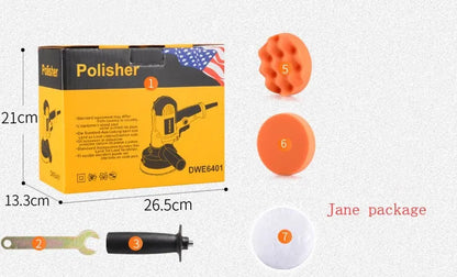 Yellow automotive polishing machine with 125mm disc on a 220V power cord.