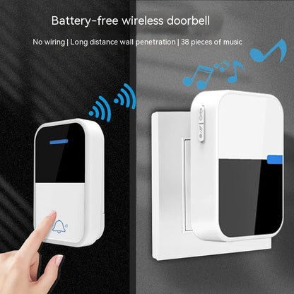 White plastic wireless doorbell receiver and beeper with self-generating power, 150m range