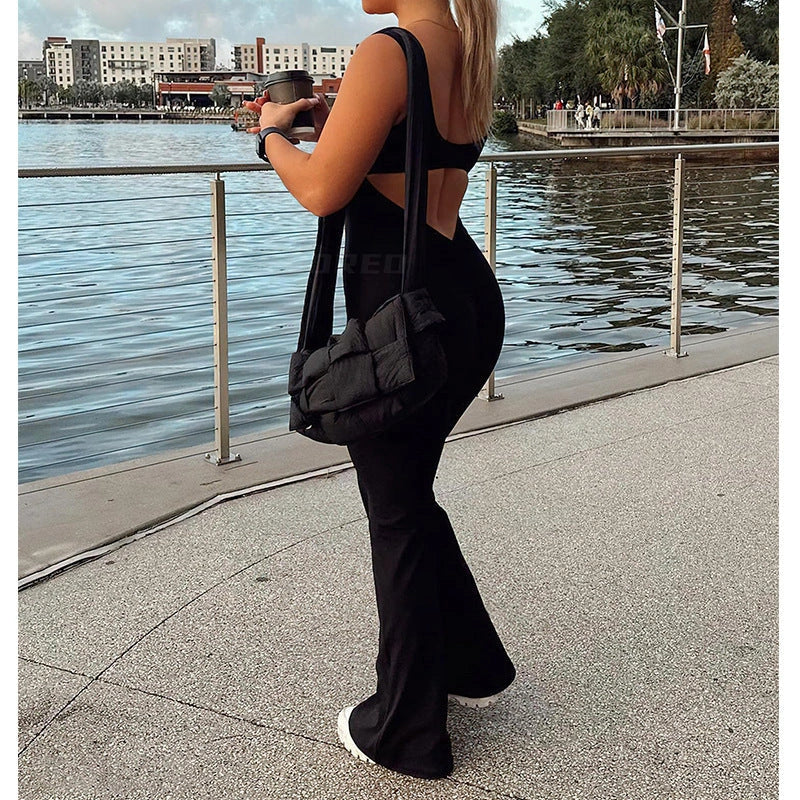 Slim fit backless jumpsuit for yoga and exercise in various colors