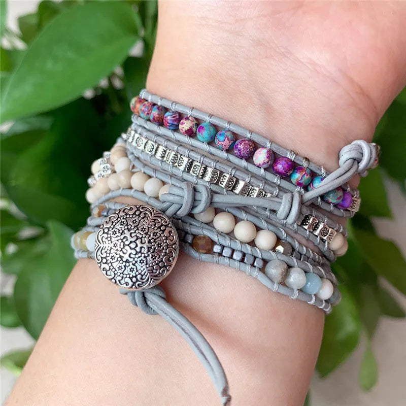 Natural stone multi-layer winding bracelet strap in 38-41mm and 42-45mm size options