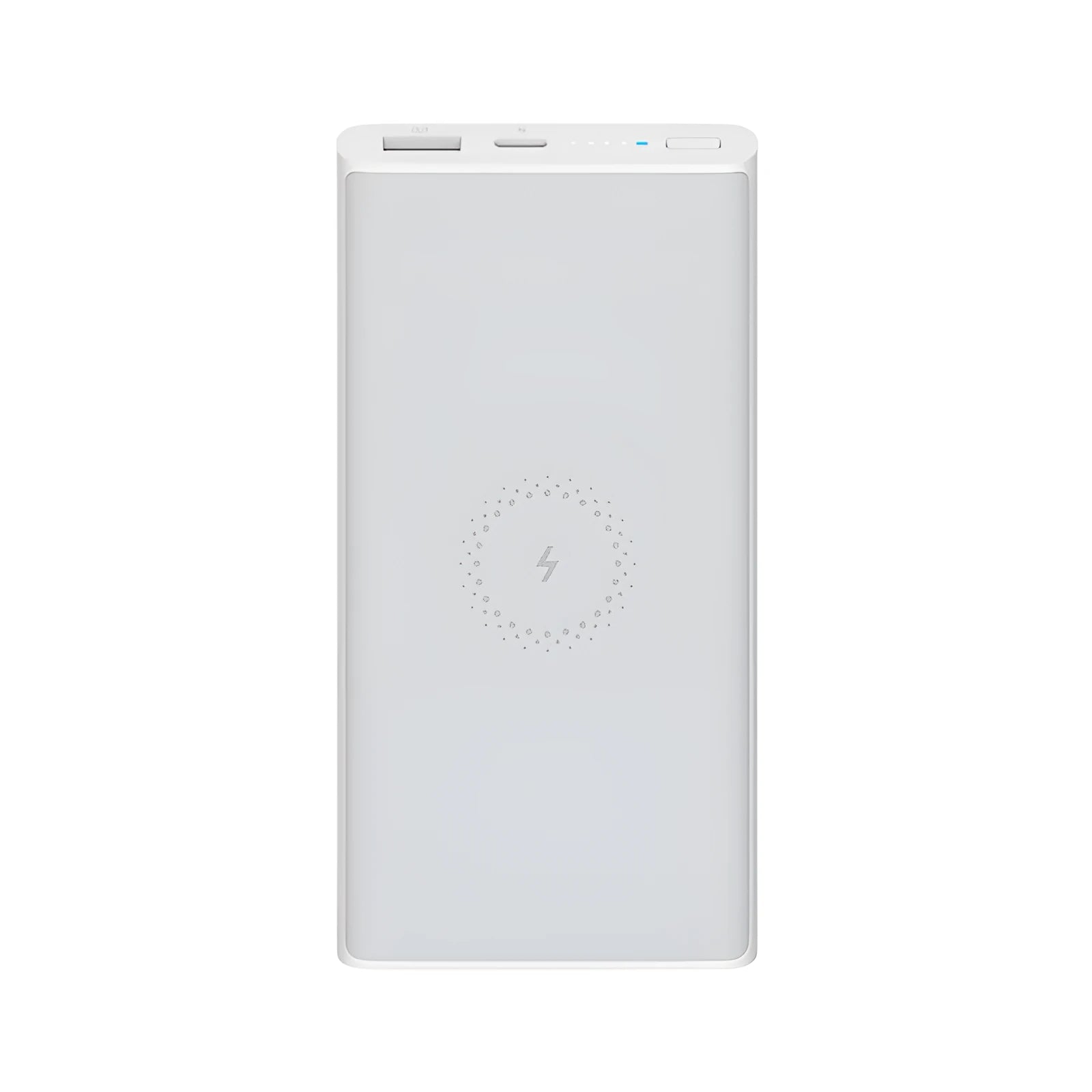 Black or white 10000mAh power bank with USB Type-C input and wireless charging surface