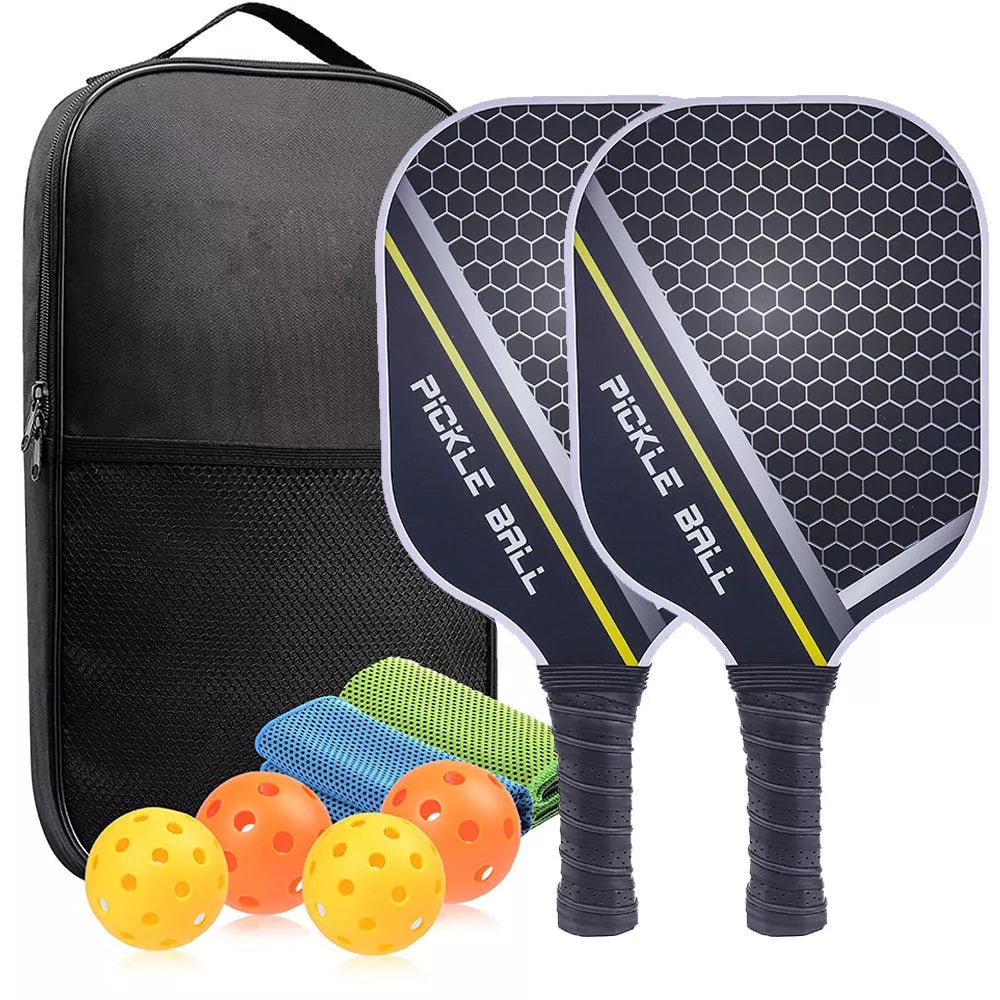 Carbon Fiber Pickleball Set with graphite color printing and storage bag