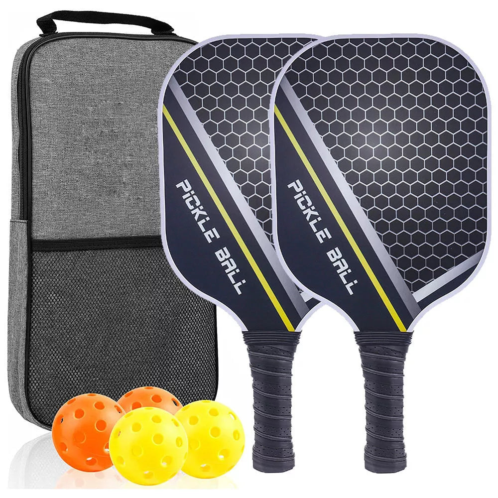 Carbon Fiber Pickleball Set with graphite color printing and storage bag