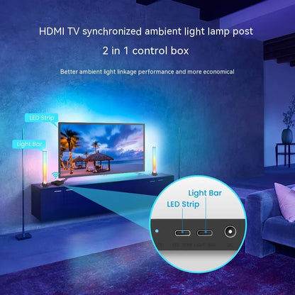 Smart app-controlled LED light strip mounted behind a television for backlighting.