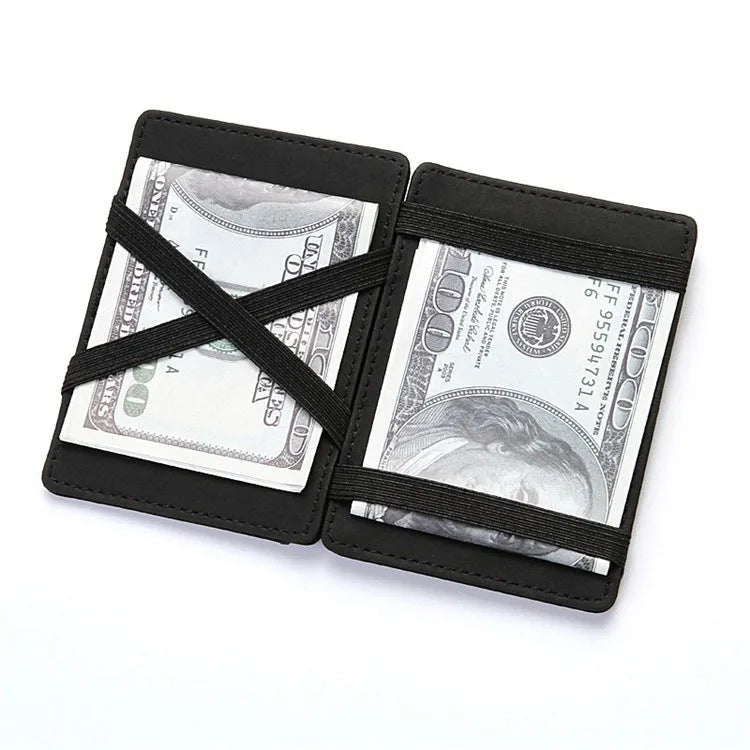 PU leather magic wallet flip card holder with zipper coin purse in solid colour