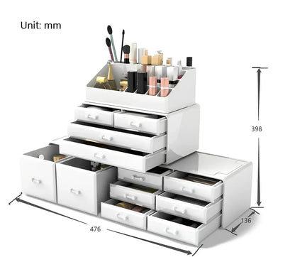 Three-layer transparent acrylic storage box for cosmetics with stackable design measuring 25cm wide