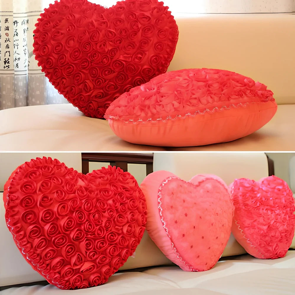 Red rose heart shaped plush pillow, 40x35cm medium size with PP cotton fill, lightweight at 350g for romantic gifts