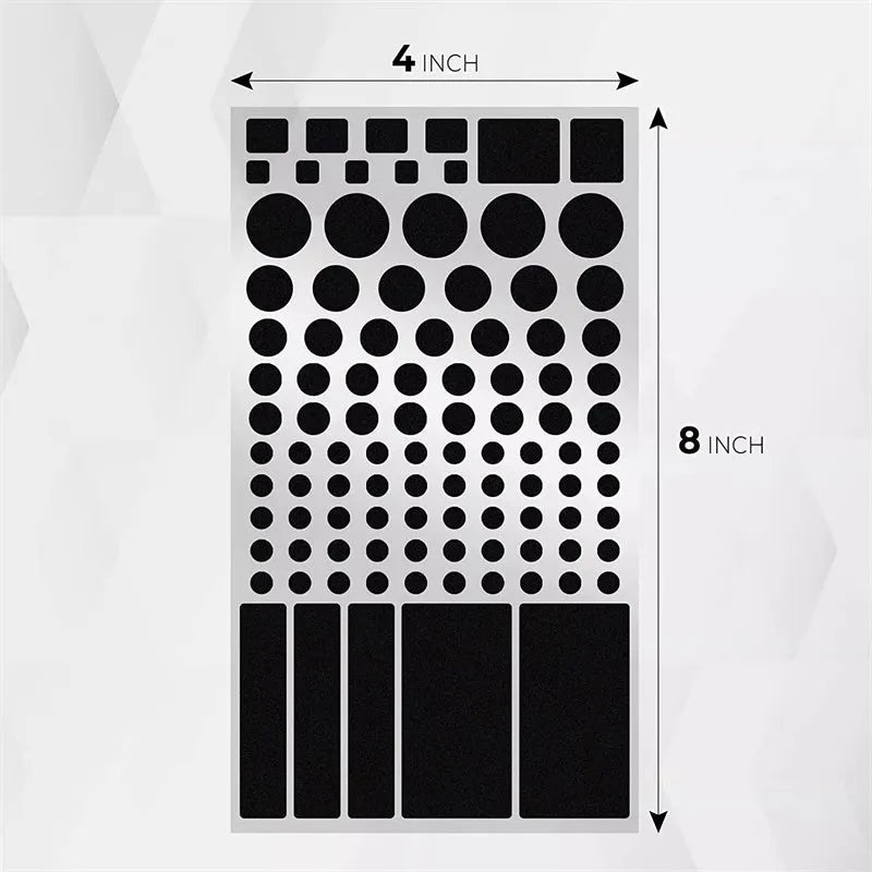 Five black rectangular adhesive blackout stickers for air conditioning unit lights.