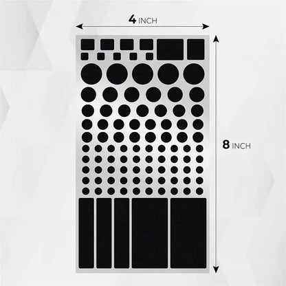 Five black rectangular adhesive blackout stickers for air conditioning unit lights.