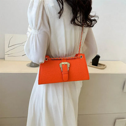Women's PU small square crossbody shoulder bag with single strap, sandwich pocket, and phone bag in black, white, green, orange, or rose pink