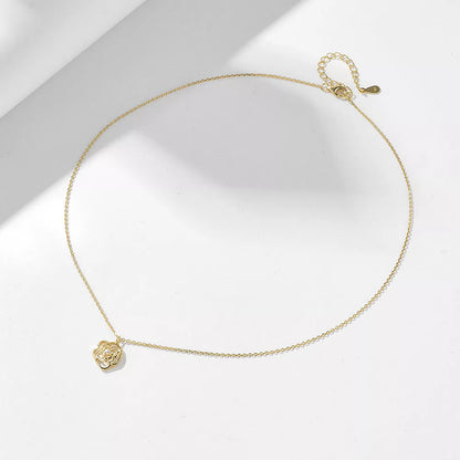 French Retro Hollow Rose Sterling Silver Necklace in gold and white finishes