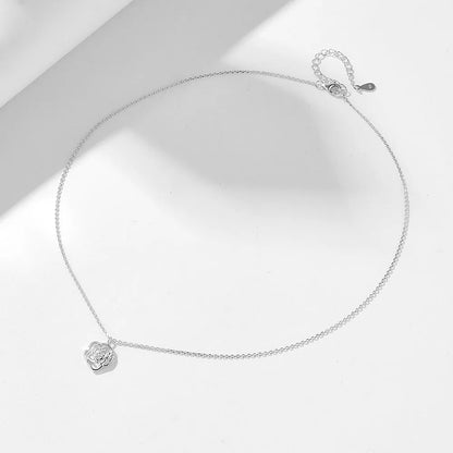 French Retro Hollow Rose Sterling Silver Necklace in gold and white finishes