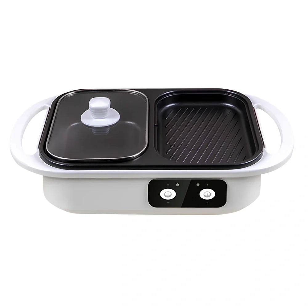 Green electric roasting pot with knob control, 20cm diameter cooking surface