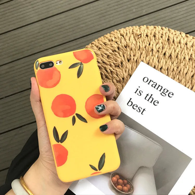 Orange TPU matte iPhone case with silicone soft shell protection shown from front and side angles