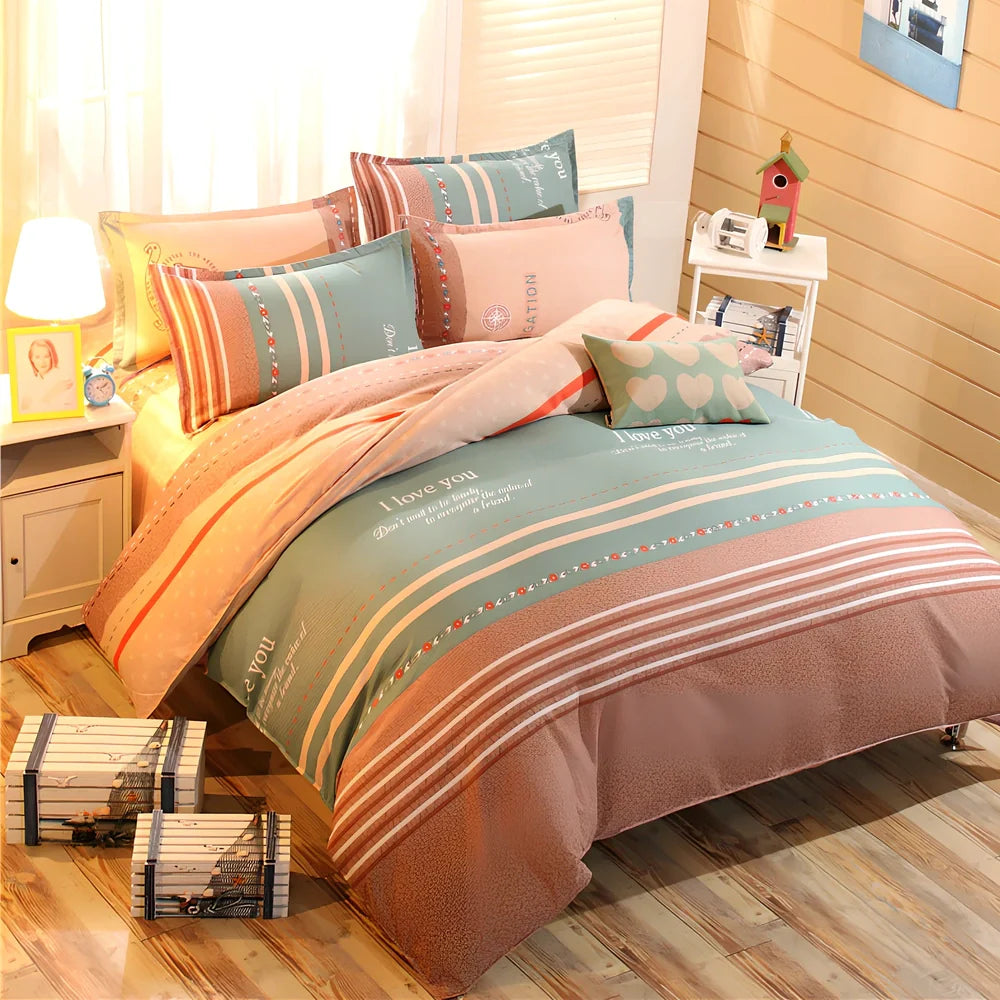 Cashmere cotton bedding set with reactive printed floral pattern in twill weave construction