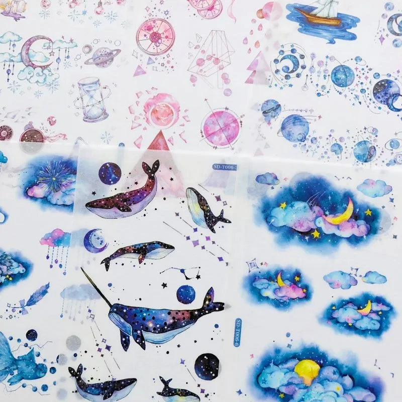 Handmade Abu Sticker Set Japanese paper fantasy stars design 10.5 x 14.1 cm semi-manual and semi-mechanical production decorative sticker pack for journaling planners and scrapbooking