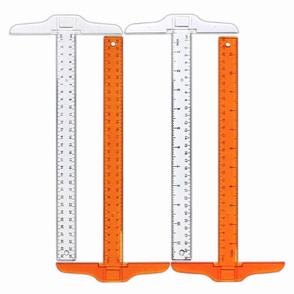 30cm plastic T-square ruler for student design projects in transparent or orange yellow with centimetre markings