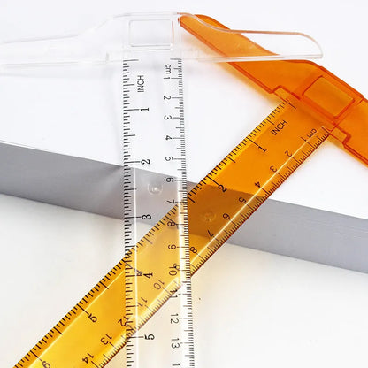 30cm plastic T-square ruler for student design projects in transparent or orange yellow with centimetre markings