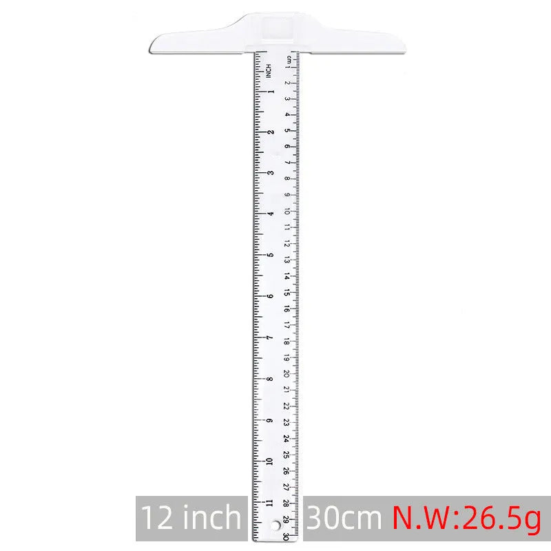 30cm plastic T-square ruler for student design projects in transparent or orange yellow with centimetre markings